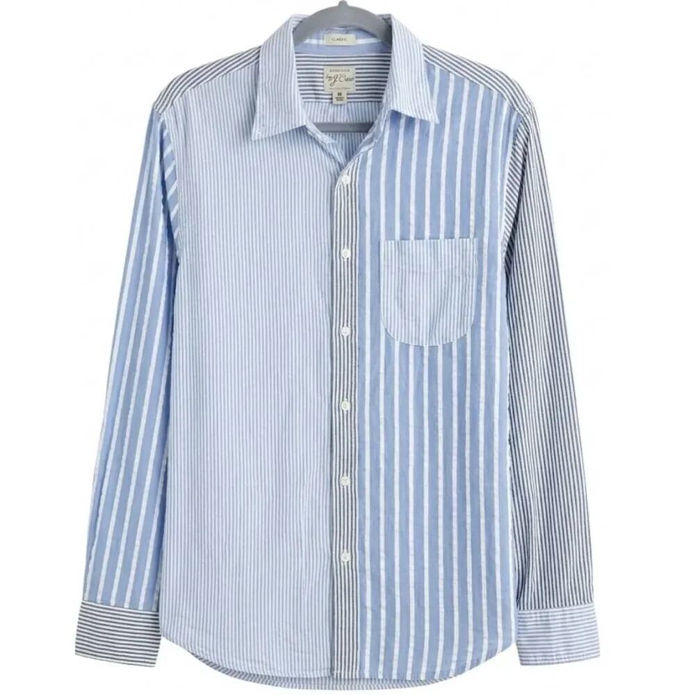 J.crew mens medium seersucker organic cotton shirt blue white stripe